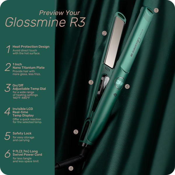Glossmine R3, 1 Inch Flat Iron, Silver Green